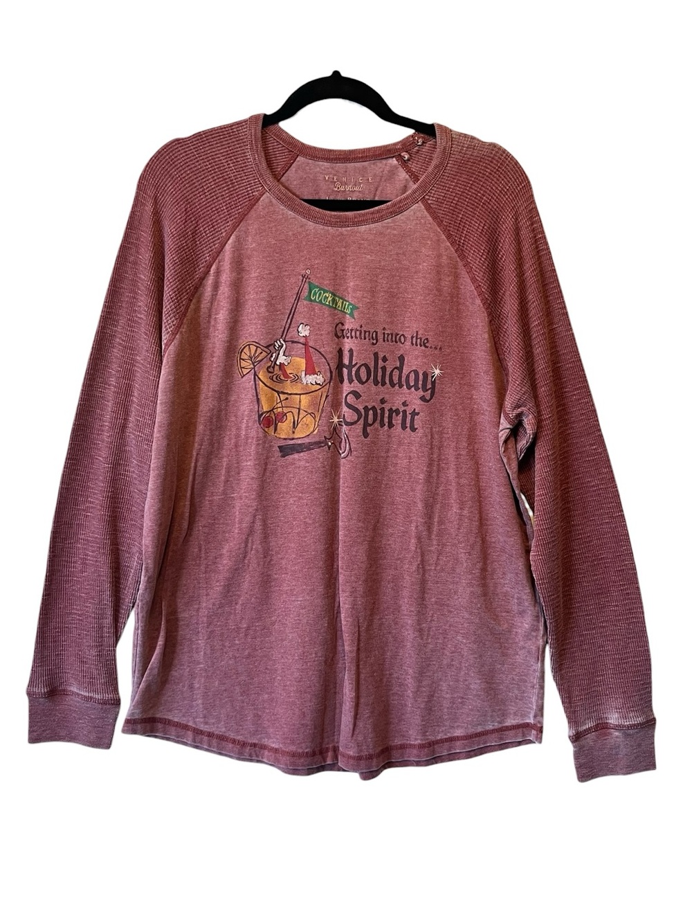 Lucky Brand Holiday Raglan tee XL Red mens shirt Christmas Recipe Long sleeve